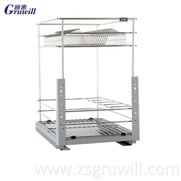 kitchen pull out drawer stainless steel wire basket Double-layer Cabinet Pull Basket Drawer Base Cabinet
